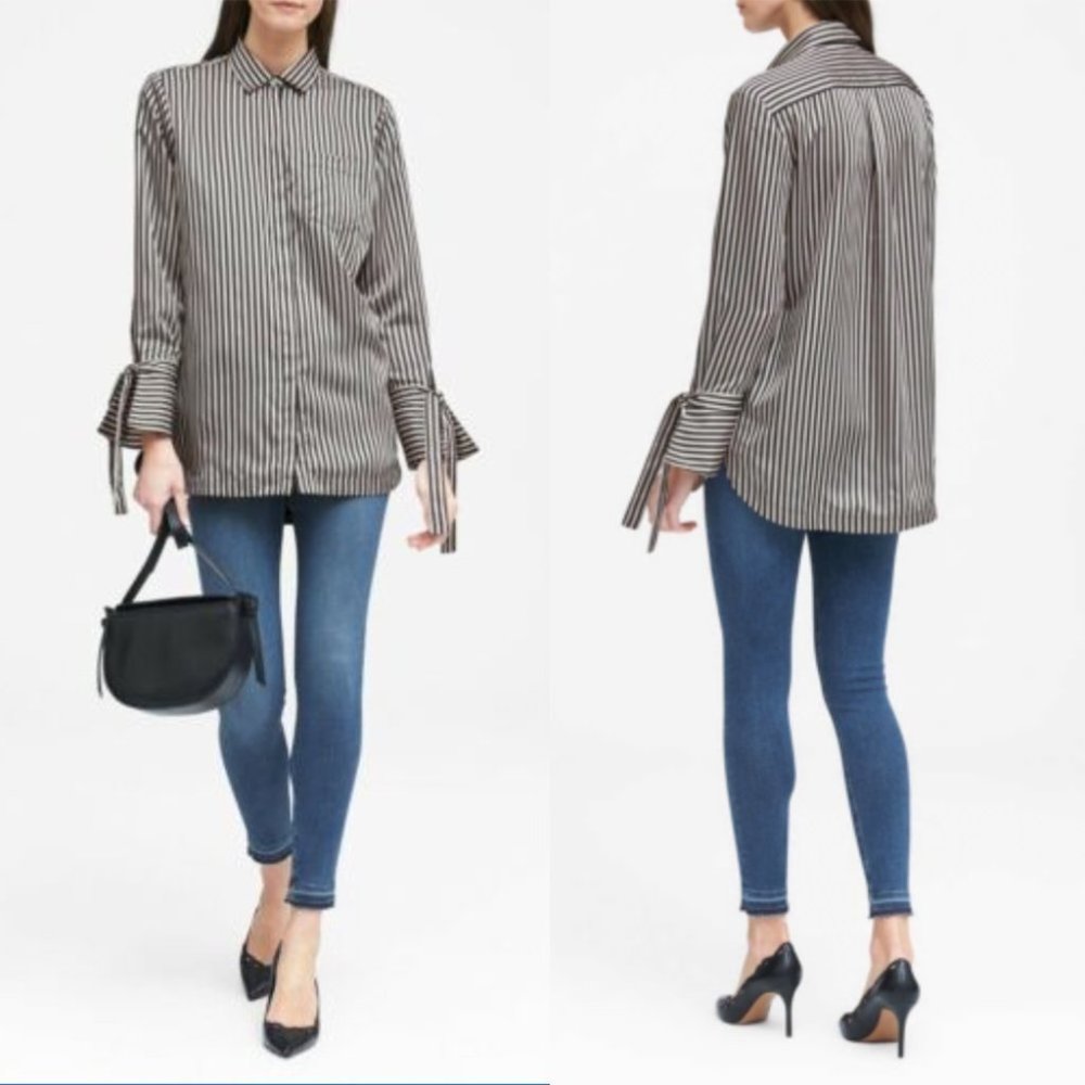 Banana Republic Women's Parker Blouse | Button Down Stripe Size XXS/TTP Petite